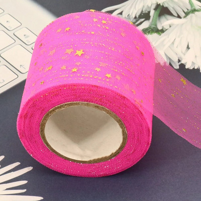 6 cm 25 jardi zvaigžņots tilla zelta zvaigznes punktiņu sietveida lentes lente, kas paredzēta ar rokām darinātiem rokdarbiem matu vītnes cepšanai, kūkas virskārtas princeses ornamentam