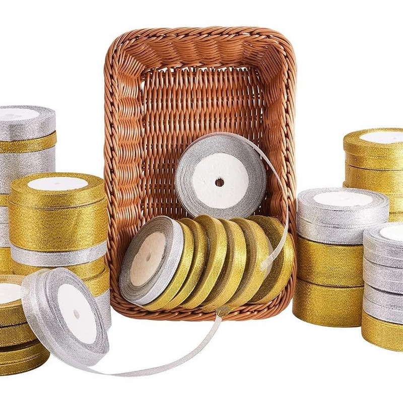 25 Yards/Rolă Ambalare pentru cadou de nuntă Panglici din satin Fundă pentru meșteșuguri DIY Ceapă de aur Panglici cu sclipici din organza Decorație de Crăciun acasă
