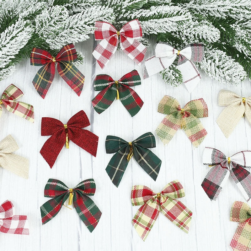 10/20 tk jõulukullast tolmust vibud Jõulupuu trükitud vibu kaunistused Jõulude särav lint vibu jõulupuu kaunistused