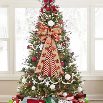53 см голям коледен лък Коледно дърво Висящи орнаменти Направи си сам венец Весела коледна украса за дома Нова година ленен лък