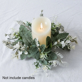 25cm τεχνητό στεφάνι πρασίνου για κηροπήγιο ψεύτικα φύλλα κεριά δαχτυλίδι γιρλάντα στεφάνι γάμου Χριστουγεννιάτικη διακόσμηση τραπεζιού