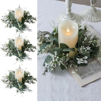 25cm τεχνητό στεφάνι πρασίνου για κηροπήγιο ψεύτικα φύλλα κεριά δαχτυλίδι γιρλάντα στεφάνι γάμου Χριστουγεννιάτικη διακόσμηση τραπεζιού
