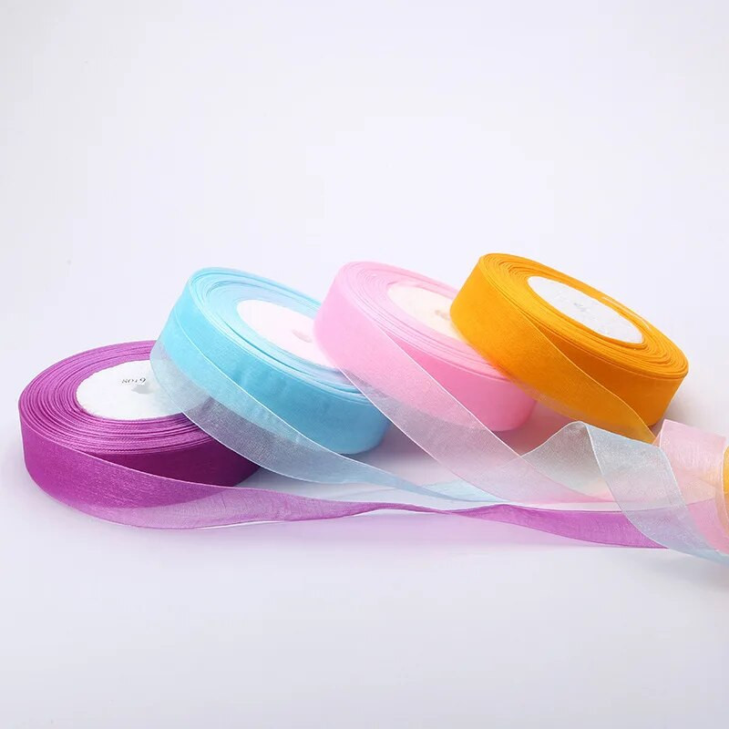 27 spalvų pasirinkimas (10 metrų / aikštelė) 3/4 colių (20 mm) plačios organzos juostelės Didmeninė prekyba dovanų pakavimo dekoravimo juostelėmis