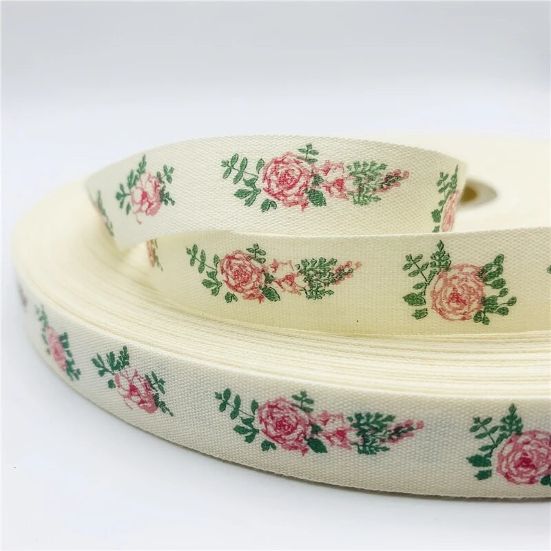 5 γιάρδες/Παρτίδα 15 χιλιοστών Τυπωμένη βαμβακερή κορδέλα λουλουδιών Χειροποίητη σχεδίαση για χριστουγεννιάτικη διακόσμηση Ύφασμα ραπτικής ρούχων DIY