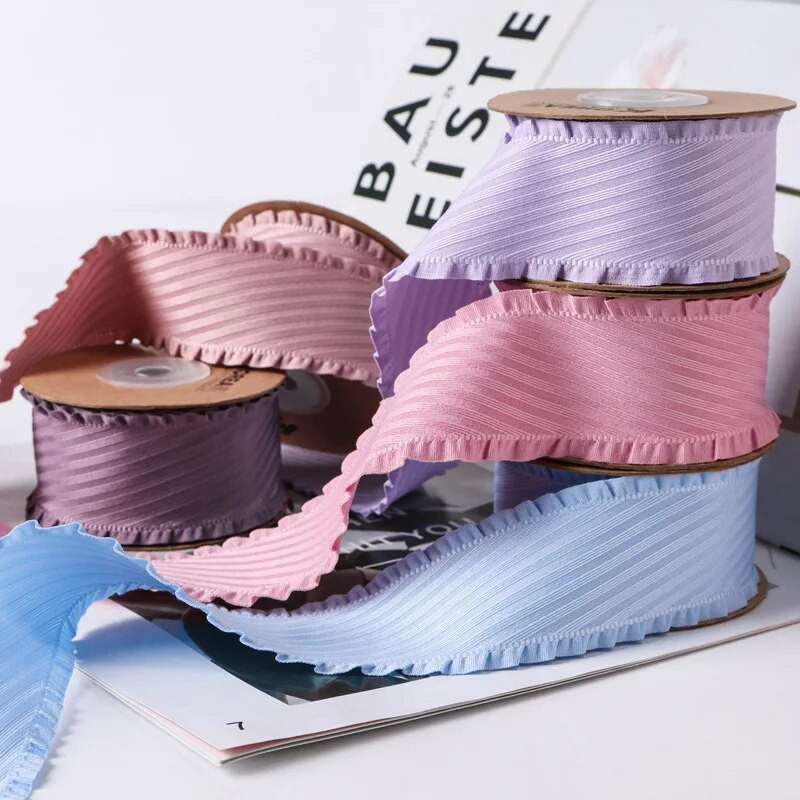 5 Yards Falbala Ruffled Κορδέλα Twill Κορδέλες με φύλλα Lotus 25/38mm Φιόγκοι για τα μαλλιά DIY Crafts Χειροποίητα αξεσουάρ YM2023030201