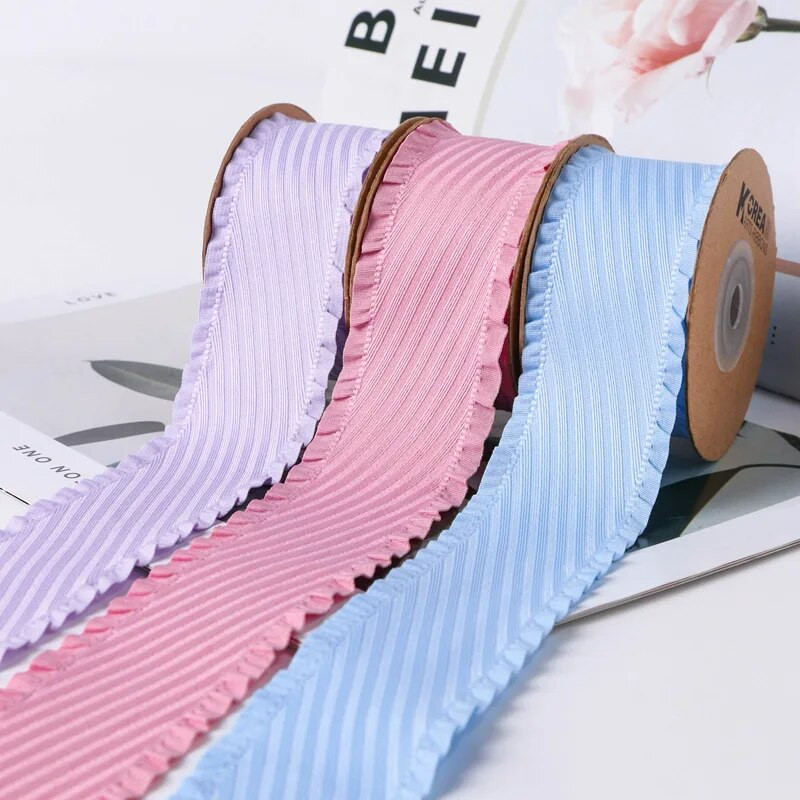 5 Yards Falbala Ruffled Κορδέλα Twill Κορδέλες με φύλλα Lotus 25/38mm Φιόγκοι για τα μαλλιά DIY Crafts Χειροποίητα αξεσουάρ YM2023030201