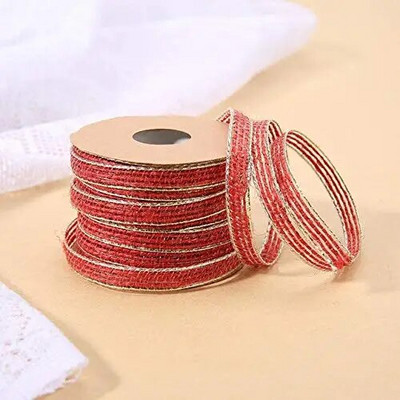 10M/Roll γιούτα λινάτσα ρολά Hessian κορδέλα με δαντέλα για χειροτεχνίες DIY Διακοσμήσεις γάμου Κορδέλες Χριστουγεννιάτικα δώρα Συσκευασία συσκευασίας