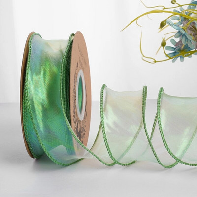 Ιριδίζουσες κορδέλες δώρου από νήματα ψαροουράς για λουλούδια Μπουκέτο Συσκευασία Οργάντζα Ενσύρματη κορδέλα για Διακοσμήσεις γάμου για την ημέρα του Αγίου Βαλεντίνου