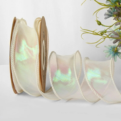 Ιριδίζουσες κορδέλες δώρου από νήματα ψαροουράς για λουλούδια Μπουκέτο Συσκευασία Οργάντζα Ενσύρματη κορδέλα για Διακοσμήσεις γάμου για την ημέρα του Αγίου Βαλεντίνου