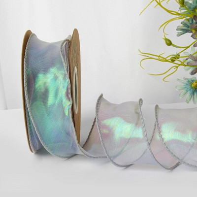 Ιριδίζουσες κορδέλες δώρου από νήματα ψαροουράς για λουλούδια Μπουκέτο Συσκευασία Οργάντζα Ενσύρματη κορδέλα για Διακοσμήσεις γάμου για την ημέρα του Αγίου Βαλεντίνου