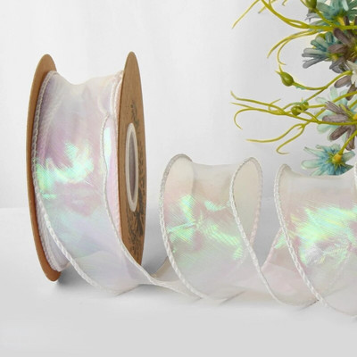 Ιριδίζουσες κορδέλες δώρου από νήματα ψαροουράς για λουλούδια Μπουκέτο Συσκευασία Οργάντζα Ενσύρματη κορδέλα για Διακοσμήσεις γάμου για την ημέρα του Αγίου Βαλεντίνου