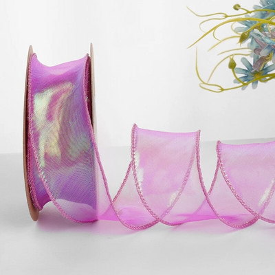 Ιριδίζουσες κορδέλες δώρου από νήματα ψαροουράς για λουλούδια Μπουκέτο Συσκευασία Οργάντζα Ενσύρματη κορδέλα για Διακοσμήσεις γάμου για την ημέρα του Αγίου Βαλεντίνου