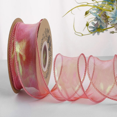 Ιριδίζουσες κορδέλες δώρου από νήματα ψαροουράς για λουλούδια Μπουκέτο Συσκευασία Οργάντζα Ενσύρματη κορδέλα για Διακοσμήσεις γάμου για την ημέρα του Αγίου Βαλεντίνου