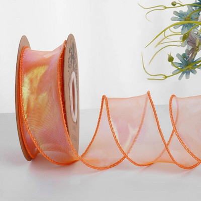 Ιριδίζουσες κορδέλες δώρου από νήματα ψαροουράς για λουλούδια Μπουκέτο Συσκευασία Οργάντζα Ενσύρματη κορδέλα για Διακοσμήσεις γάμου για την ημέρα του Αγίου Βαλεντίνου