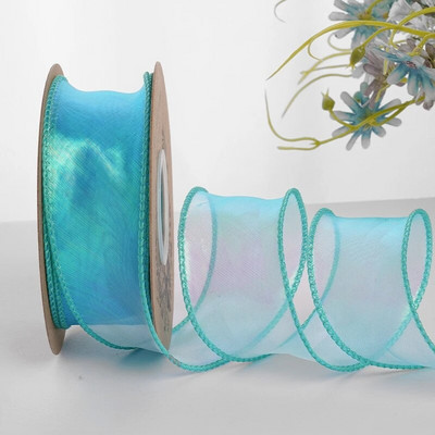 Ιριδίζουσες κορδέλες δώρου από νήματα ψαροουράς για λουλούδια Μπουκέτο Συσκευασία Οργάντζα Ενσύρματη κορδέλα για Διακοσμήσεις γάμου για την ημέρα του Αγίου Βαλεντίνου