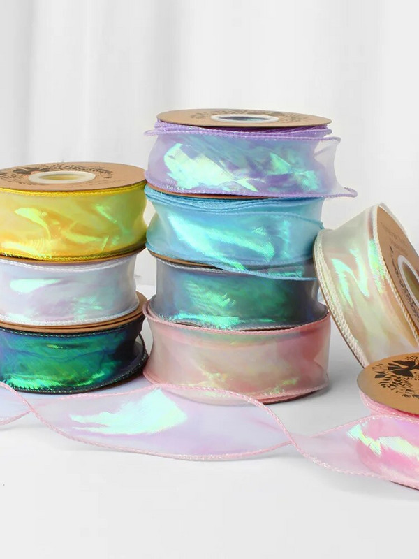 Ιριδίζουσες κορδέλες δώρου από νήματα ψαροουράς για λουλούδια Μπουκέτο Συσκευασία Οργάντζα Ενσύρματη κορδέλα για Διακοσμήσεις γάμου για την ημέρα του Αγίου Βαλεντίνου