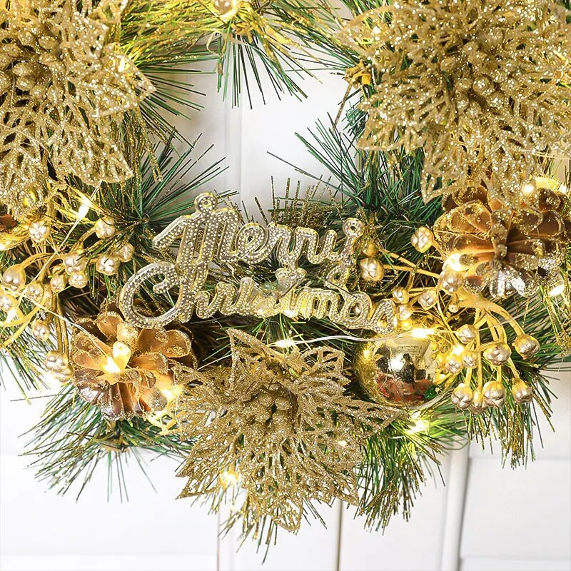 Διακοσμήσεις σπιτιού Χριστουγέννων και Ευχαριστιών 30 εκατοστών προσομοιωμένες πευκοβελόνες, κουκουνάρια και στρογγυλή μπάλα LED ελαφριά στεφάνια-81010R12