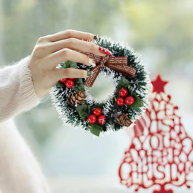 Χριστουγεννιάτικο στεφάνι 12cm Χριστουγεννιάτικο παράθυρο πόρτας γιρλάντα Κρεμαστό στολίδια Τεχνητό στεφάνι κόκκινο μούρο Χριστουγεννιάτικη διακόσμηση εσωτερικού χώρου