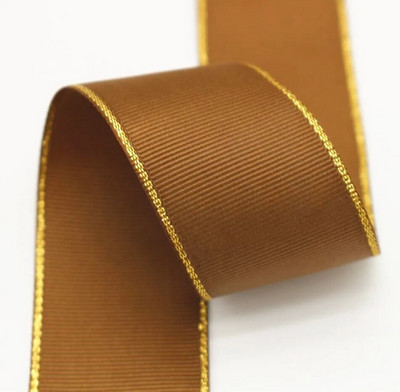 10 Yards 10mm 16mm 25mm 38mm Glitter Gold Edge Grosgrain Κορδέλα για Φιόγκους Μαλλιά Συσκευασία δώρου DIY Πρωτοχρονιάτικα Διακοσμητικά Υλικά Χειροτεχνίες