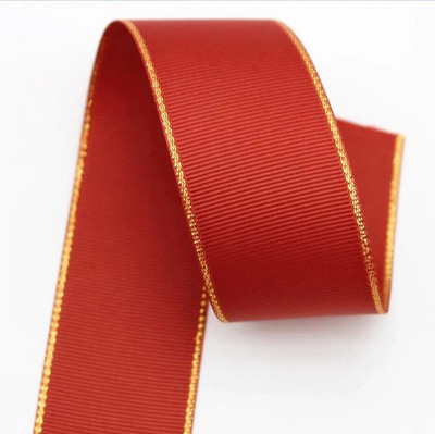 10 Yards 10mm 16mm 25mm 38mm Glitter Gold Edge Grosgrain Κορδέλα για Φιόγκους Μαλλιά Συσκευασία δώρου DIY Πρωτοχρονιάτικα Διακοσμητικά Υλικά Χειροτεχνίες