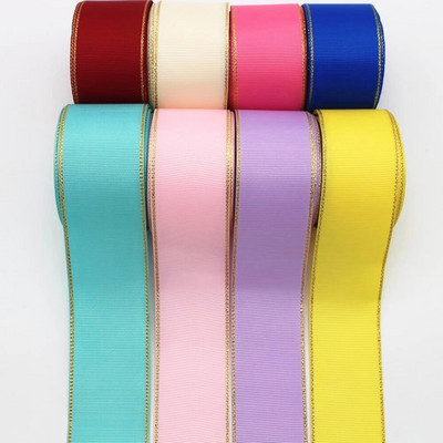 10 Yards 10mm 16mm 25mm 38mm Glitter Gold Edge Grosgrain Κορδέλα για Φιόγκους Μαλλιά Συσκευασία δώρου DIY Πρωτοχρονιάτικα Διακοσμητικά Υλικά Χειροτεχνίες