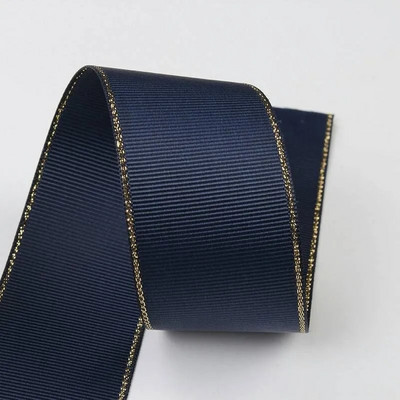 10 Yards 10mm 16mm 25mm 38mm Glitter Gold Edge Grosgrain Κορδέλα για Φιόγκους Μαλλιά Συσκευασία δώρου DIY Πρωτοχρονιάτικα Διακοσμητικά Υλικά Χειροτεχνίες
