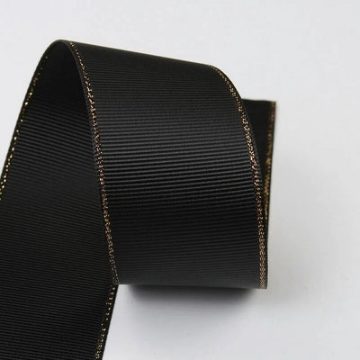 10 Yards 10mm 16mm 25mm 38mm Glitter Gold Edge Grosgrain Κορδέλα για Φιόγκους Μαλλιά Συσκευασία δώρου DIY Πρωτοχρονιάτικα Διακοσμητικά Υλικά Χειροτεχνίες