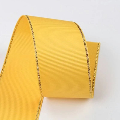 10 Yards 10mm 16mm 25mm 38mm Glitter Gold Edge Grosgrain Κορδέλα για Φιόγκους Μαλλιά Συσκευασία δώρου DIY Πρωτοχρονιάτικα Διακοσμητικά Υλικά Χειροτεχνίες