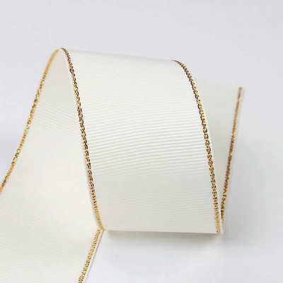 10 Yards 10mm 16mm 25mm 38mm Glitter Gold Edge Grosgrain Κορδέλα για Φιόγκους Μαλλιά Συσκευασία δώρου DIY Πρωτοχρονιάτικα Διακοσμητικά Υλικά Χειροτεχνίες