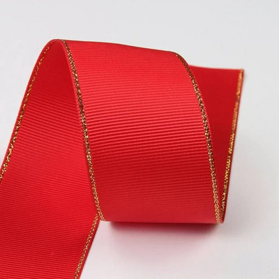 10 Yards 10mm 16mm 25mm 38mm Glitter Gold Edge Grosgrain Κορδέλα για Φιόγκους Μαλλιά Συσκευασία δώρου DIY Πρωτοχρονιάτικα Διακοσμητικά Υλικά Χειροτεχνίες