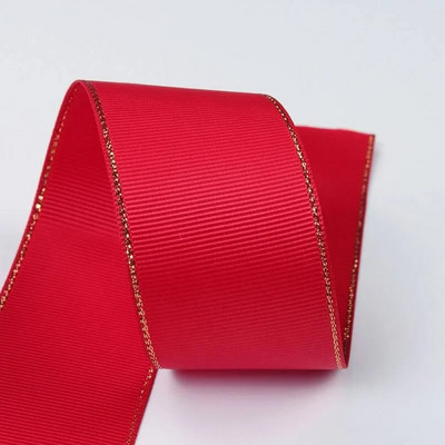 10 Yards 10mm 16mm 25mm 38mm Glitter Gold Edge Grosgrain Κορδέλα για Φιόγκους Μαλλιά Συσκευασία δώρου DIY Πρωτοχρονιάτικα Διακοσμητικά Υλικά Χειροτεχνίες
