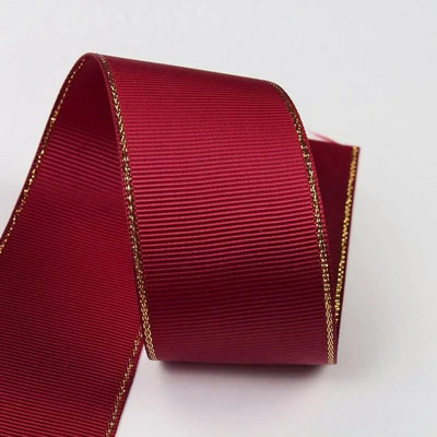 10 Yards 10mm 16mm 25mm 38mm Glitter Gold Edge Grosgrain Κορδέλα για Φιόγκους Μαλλιά Συσκευασία δώρου DIY Πρωτοχρονιάτικα Διακοσμητικά Υλικά Χειροτεχνίες