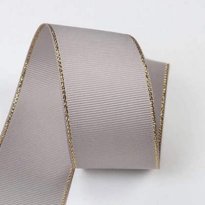 10 Yards 10mm 16mm 25mm 38mm Glitter Gold Edge Grosgrain Κορδέλα για Φιόγκους Μαλλιά Συσκευασία δώρου DIY Πρωτοχρονιάτικα Διακοσμητικά Υλικά Χειροτεχνίες