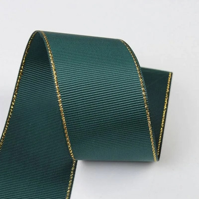 10 Yards 10mm 16mm 25mm 38mm Glitter Gold Edge Grosgrain Κορδέλα για Φιόγκους Μαλλιά Συσκευασία δώρου DIY Πρωτοχρονιάτικα Διακοσμητικά Υλικά Χειροτεχνίες
