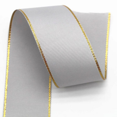 10 Yards 10mm 16mm 25mm 38mm Glitter Gold Edge Grosgrain Κορδέλα για Φιόγκους Μαλλιά Συσκευασία δώρου DIY Πρωτοχρονιάτικα Διακοσμητικά Υλικά Χειροτεχνίες