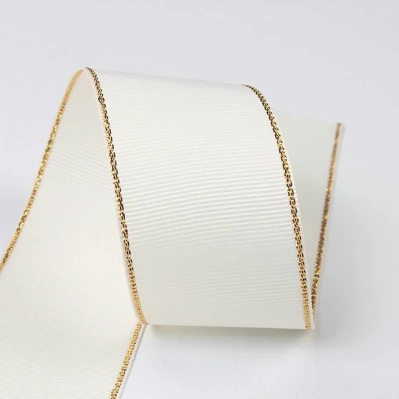 10 Yards 10mm 16mm 25mm 38mm Glitter Gold Edge Grosgrain Κορδέλα για Φιόγκους Μαλλιά Συσκευασία δώρου DIY Πρωτοχρονιάτικα Διακοσμητικά Υλικά Χειροτεχνίες