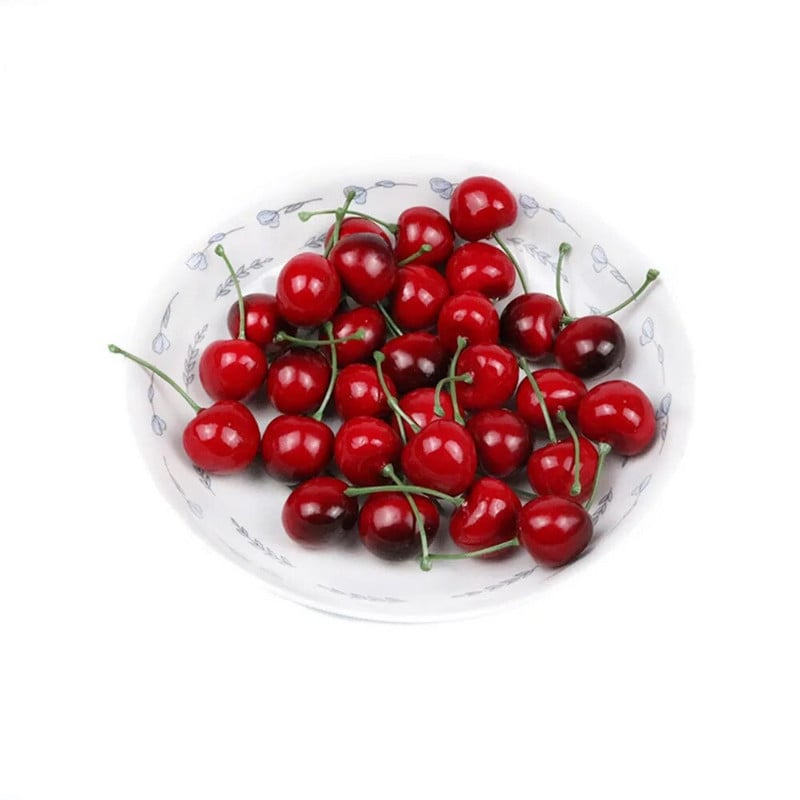 20 de bucăți model de fructe artificiale de cireșe false, ornament de cireșe, artizanat, obiecte de fotografiat, decor de petrecere, decorare a casei