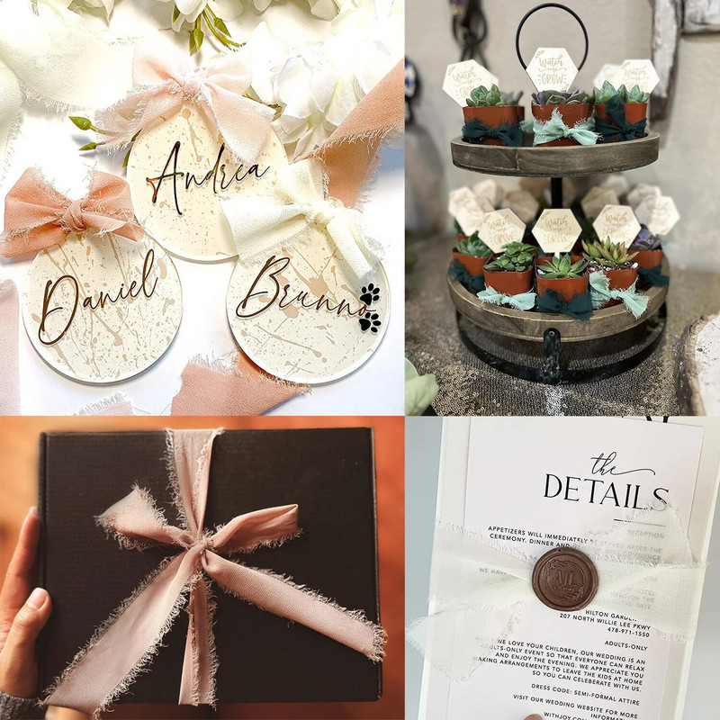 1 rolă de panglică de mătase șifon pentru decorarea nunții invitate 4cmx5M panglici roz trandafiri pentru buchete de mireasă Ambalare cadouri Decor de masă