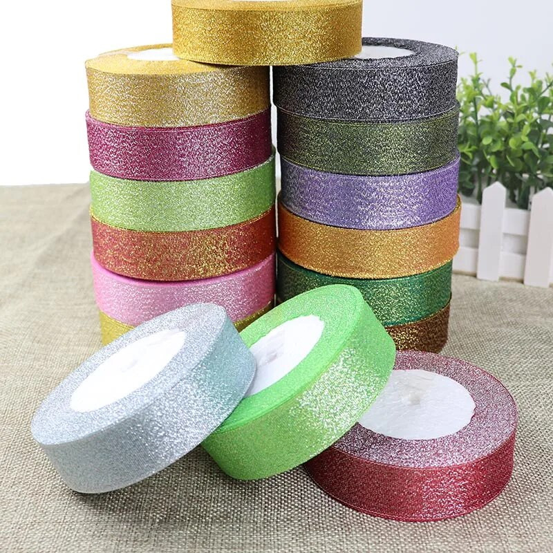 Κορδέλα 25 Yards/Roll Metallic Glitter Κορδέλα Χριστουγεννιάτικη Διακόσμηση Γάμου Φιόγκοι DIY Δώρο συσκευασίας Κρεμμύδι Κορδέλα 6/10/15/25/40MM
