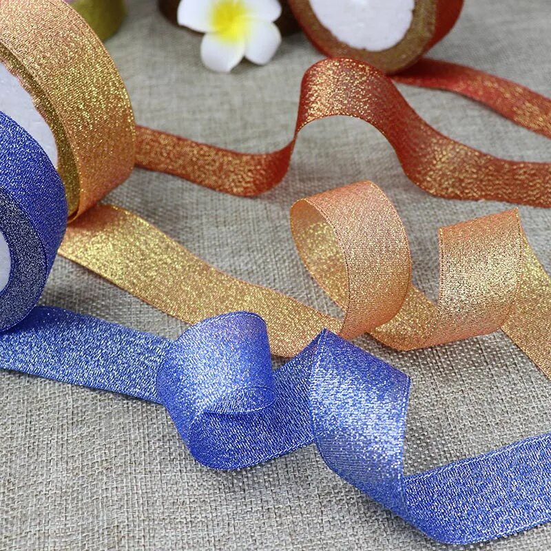 Κορδέλα 25 Yards/Roll Metallic Glitter Κορδέλα Χριστουγεννιάτικη Διακόσμηση Γάμου Φιόγκοι DIY Δώρο συσκευασίας Κρεμμύδι Κορδέλα 6/10/15/25/40MM