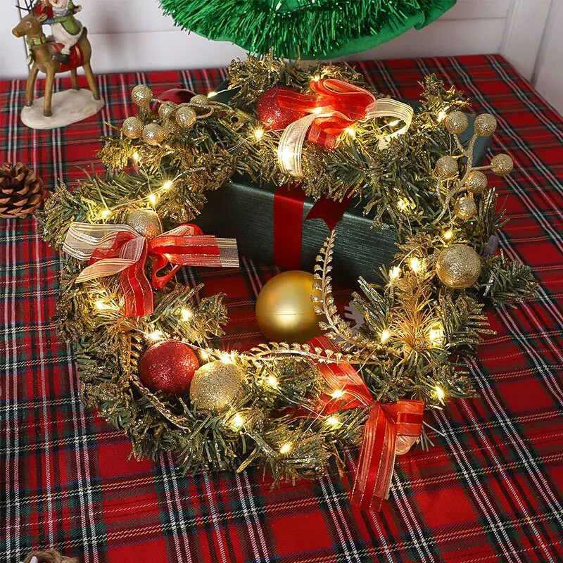 1vnt 35CM imituotas pušies adatų rutulinis LED žibintas Kalėdų vainikas Namai Viešbutis Baras Kavinė Helovino vakarėlio dekoravimas81008R14_LED