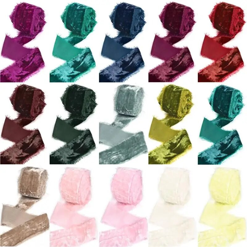 Βελούδινη κορδέλα πάχυνσης 3 υάρδων/ρολό Χειροποίητες κορδέλες με ξεφτισμένες άκρες Χριστουγεννιάτικο μπουκέτο δώρο Συσκευασία Διακοσμήσεις DIY Craft