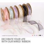 4 cm caurspīdīgas vadu organzas lentes ar Golden Edge modes lenti DIY dāvanu iesaiņošanai kāzu pušķu Ziemassvētku dekorēšanai