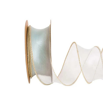 4 cm caurspīdīgas vadu organzas lentes ar Golden Edge modes lenti DIY dāvanu iesaiņošanai kāzu pušķu Ziemassvētku dekorēšanai