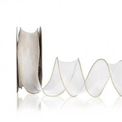 4 cm caurspīdīgas vadu organzas lentes ar Golden Edge modes lenti DIY dāvanu iesaiņošanai kāzu pušķu Ziemassvētku dekorēšanai