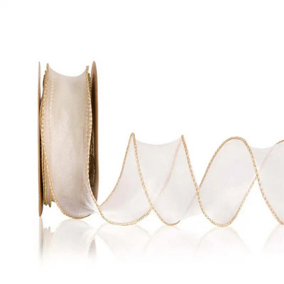 4 cm caurspīdīgas vadu organzas lentes ar Golden Edge modes lenti DIY dāvanu iesaiņošanai kāzu pušķu Ziemassvētku dekorēšanai