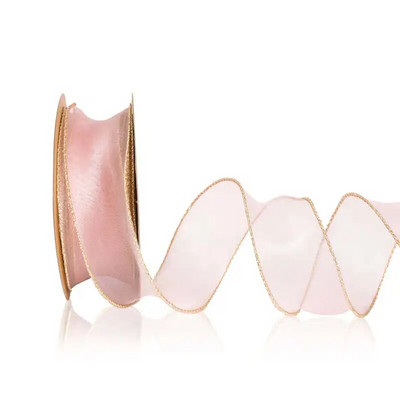 4 cm caurspīdīgas vadu organzas lentes ar Golden Edge modes lenti DIY dāvanu iesaiņošanai kāzu pušķu Ziemassvētku dekorēšanai