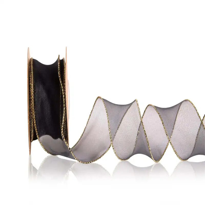 4 cm caurspīdīgas vadu organzas lentes ar Golden Edge modes lenti DIY dāvanu iesaiņošanai kāzu pušķu Ziemassvētku dekorēšanai
