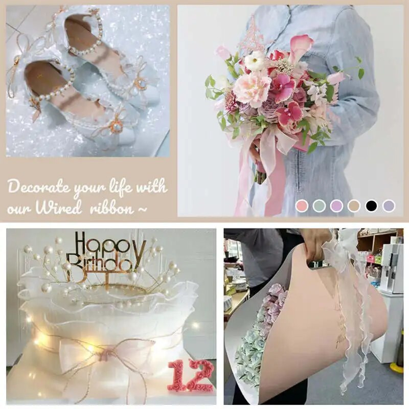 4 cm caurspīdīgas vadu organzas lentes ar Golden Edge modes lenti DIY dāvanu iesaiņošanai kāzu pušķu Ziemassvētku dekorēšanai