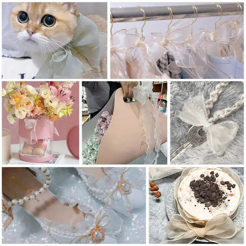 4 cm caurspīdīgas vadu organzas lentes ar Golden Edge modes lenti DIY dāvanu iesaiņošanai kāzu pušķu Ziemassvētku dekorēšanai